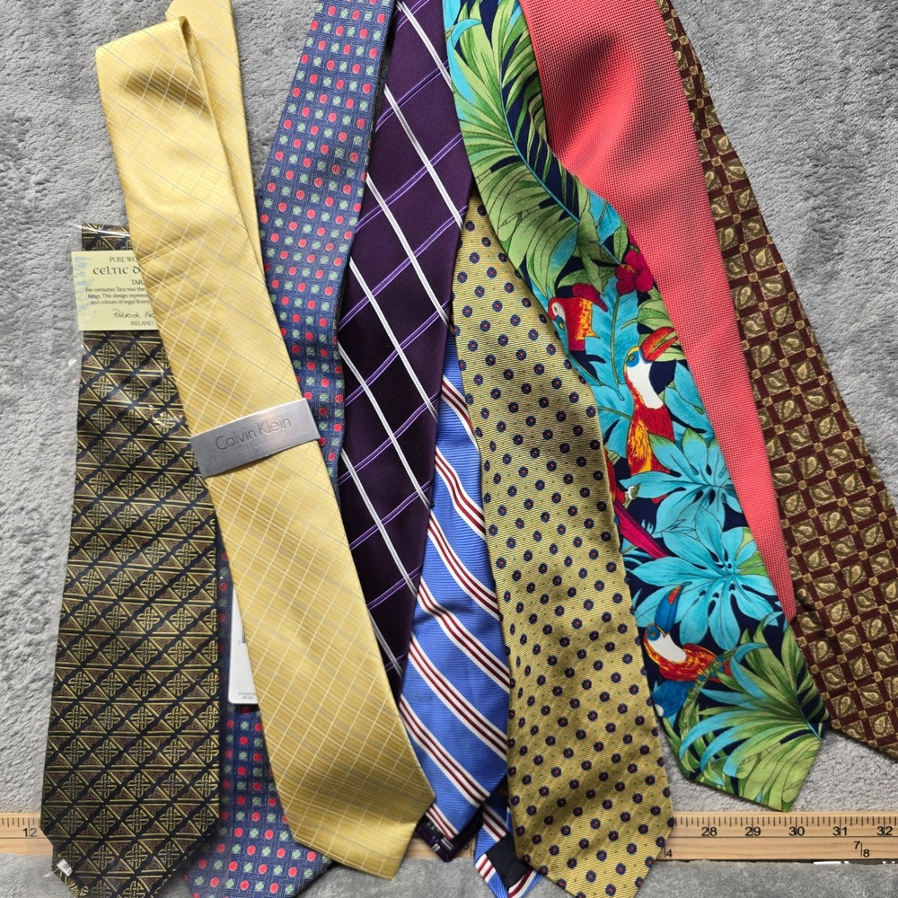 Mens Designer Tie Lot 9pc Brooks Brothers Ralph Lauren Calvin Klein Silk Cotton